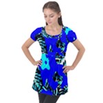 Abstract Tropical Puff Sleeve Tunic Top