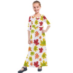 Bright Autumn Leaves Kids  Quarter Sleeve Maxi Dress by SychEva