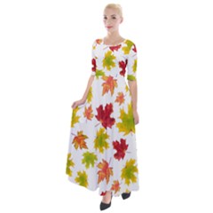 Bright Autumn Leaves Half Sleeves Maxi Dress by SychEva