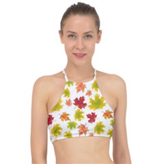 Bright Autumn Leaves Racer Front Bikini Top by SychEva