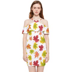 Bright Autumn Leaves Shoulder Frill Bodycon Summer Dress by SychEva