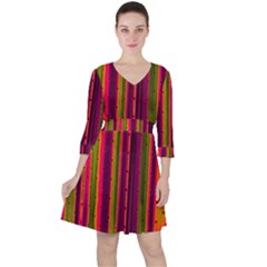 Warped Stripy Dots Quarter Sleeve Ruffle Waist Dress by essentialimage365
