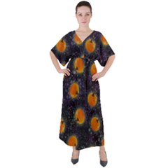 Space Pumpkins V-neck Boho Style Maxi Dress by SychEva
