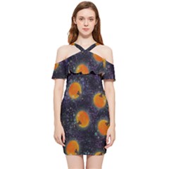 Space Pumpkins Shoulder Frill Bodycon Summer Dress by SychEva