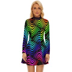 Abstract Rainbow Curves Pattern Long Sleeve Velour Longline Dress by Casemiro