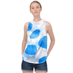 Cloudy Watercolor, Blue Cow Spots, Animal Fur Print High Neck Satin Top by Casemiro