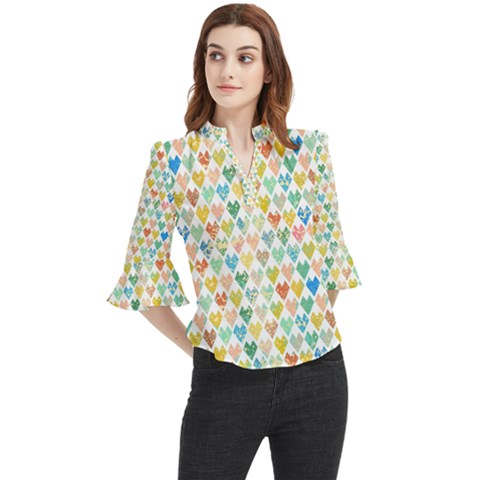 Multicolored Hearts Loose Horn Sleeve Chiffon Blouse by SychEva