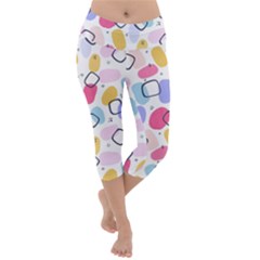 Abstract Multicolored Shapes Lightweight Velour Capri Yoga Leggings by SychEva