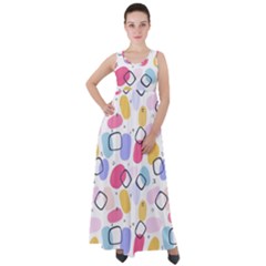 Abstract Multicolored Shapes Empire Waist Velour Maxi Dress by SychEva