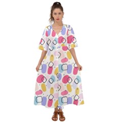 Abstract Multicolored Shapes Kimono Sleeve Boho Dress by SychEva