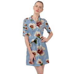 Hibiscus Flowers Belted Shirt Dress by SychEva