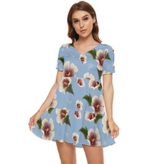 Hibiscus Flowers Tiered Short Sleeve Mini Dress by SychEva
