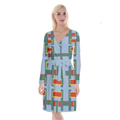 Abstract Pattern Geometric Backgrounds   Long Sleeve Velvet Front Wrap Dress by Eskimos