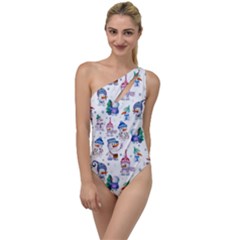 Cute Snowmen Celebrate New Year To One Side Swimsuit by SychEva