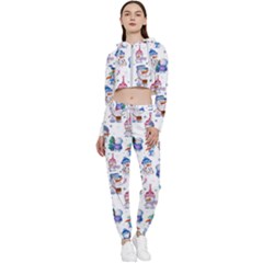 Cute Snowmen Celebrate New Year Cropped Zip Up Lounge Set by SychEva
