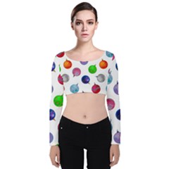 Christmas Balls Velvet Long Sleeve Crop Top by SychEva