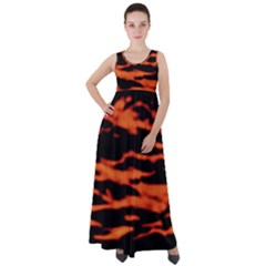 Red  Waves Abstract Series No9 Empire Waist Velour Maxi Dress by DimitriosArt