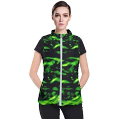Green  Waves Abstract Series No3 Women s Puffer Vest by DimitriosArt