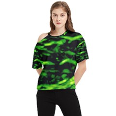 Green  Waves Abstract Series No3 One Shoulder Cut Out Tee by DimitriosArt