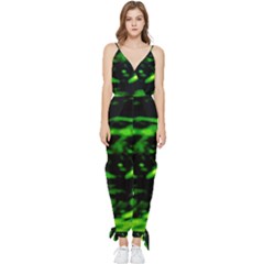 Green  Waves Abstract Series No3 Sleeveless Tie Ankle Jumpsuit by DimitriosArt
