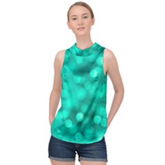 Light Reflections Abstract No9 Turquoise High Neck Satin Top by DimitriosArt