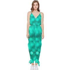 Light Reflections Abstract No9 Turquoise Sleeveless Tie Ankle Jumpsuit by DimitriosArt