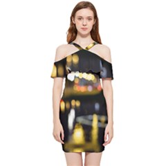 City Lights Shoulder Frill Bodycon Summer Dress by DimitriosArt