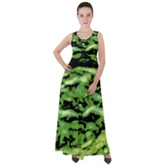 Green  Waves Abstract Series No11 Empire Waist Velour Maxi Dress by DimitriosArt