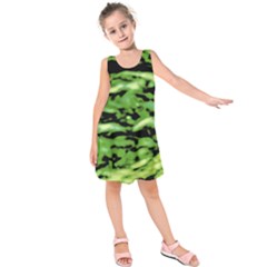 Green  Waves Abstract Series No11 Kids  Sleeveless Dress by DimitriosArt