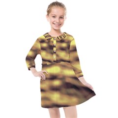 Yellow  Waves Abstract Series No10 Kids  Quarter Sleeve Shirt Dress by DimitriosArt
