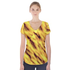 Yellow  Waves Abstract Series No8 Short Sleeve Front Detail Top by DimitriosArt