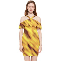 Yellow  Waves Abstract Series No8 Shoulder Frill Bodycon Summer Dress by DimitriosArt