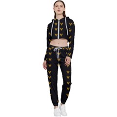 Golden Hearts On Black Freedom Cropped Zip Up Lounge Set by pepitasart