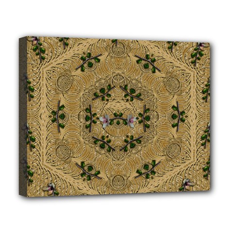 Wood Art With Beautiful Flowers And Leaves Mandala Deluxe Canvas 20  X 16  (stretched) by pepitasart