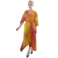 Flower Abstract Quarter Sleeve Wrap Front Maxi Dress by DimitriosArt