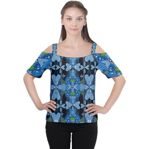 Rare Excotic Blue Flowers In The Forest Of Calm And Peace Cutout Shoulder Tee by pepitasart