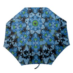 Rare Excotic Blue Flowers In The Forest Of Calm And Peace Folding Umbrellas by pepitasart