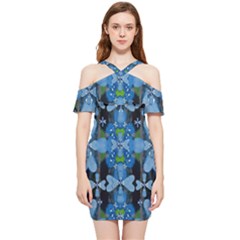 Rare Excotic Blue Flowers In The Forest Of Calm And Peace Shoulder Frill Bodycon Summer Dress by pepitasart