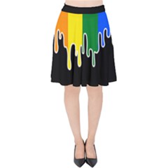 Gay Pride Flag Rainbow Drip On Black Blank Black For Designs Velvet High Waist Skirt by VernenInk