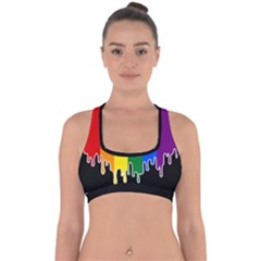 Gay Pride Flag Rainbow Drip On Black Blank Black For Designs Cross Back Hipster Bikini Top  by VernenInk