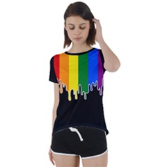 Gay Pride Flag Rainbow Drip On Black Blank Black For Designs Short Sleeve Foldover Tee by VernenInk