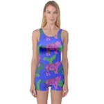 Pink Tigers On A Blue Background One Piece Boyleg Swimsuit