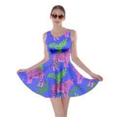 Pink Tigers On A Blue Background Skater Dress by SychEva