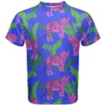 Pink Tigers On A Blue Background Men s Cotton Tee