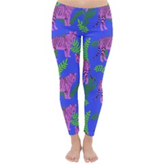 Pink Tigers On A Blue Background Classic Winter Leggings by SychEva