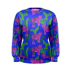 Pink Tigers On A Blue Background Women s Sweatshirt by SychEva