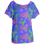 Pink Tigers On A Blue Background Women s Oversized Tee