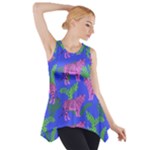 Pink Tigers On A Blue Background Side Drop Tank Tunic