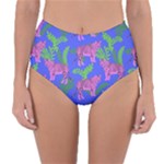 Pink Tigers On A Blue Background Reversible High-Waist Bikini Bottoms