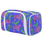 Pink Tigers On A Blue Background Toiletries Pouch